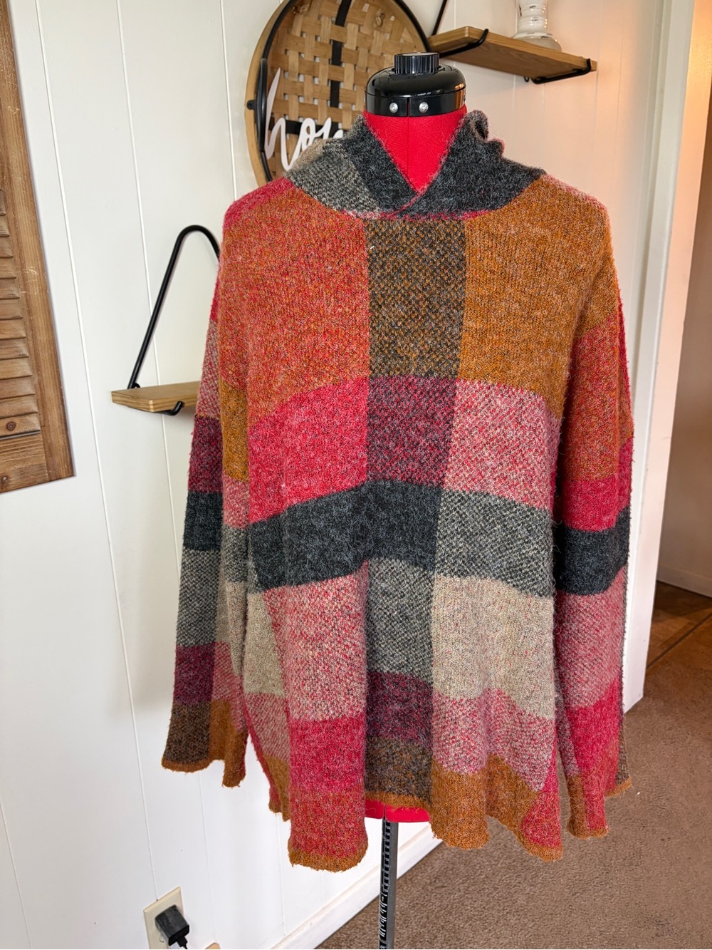 Cozy Multi-Color Plaid Hooded Women's Sweater